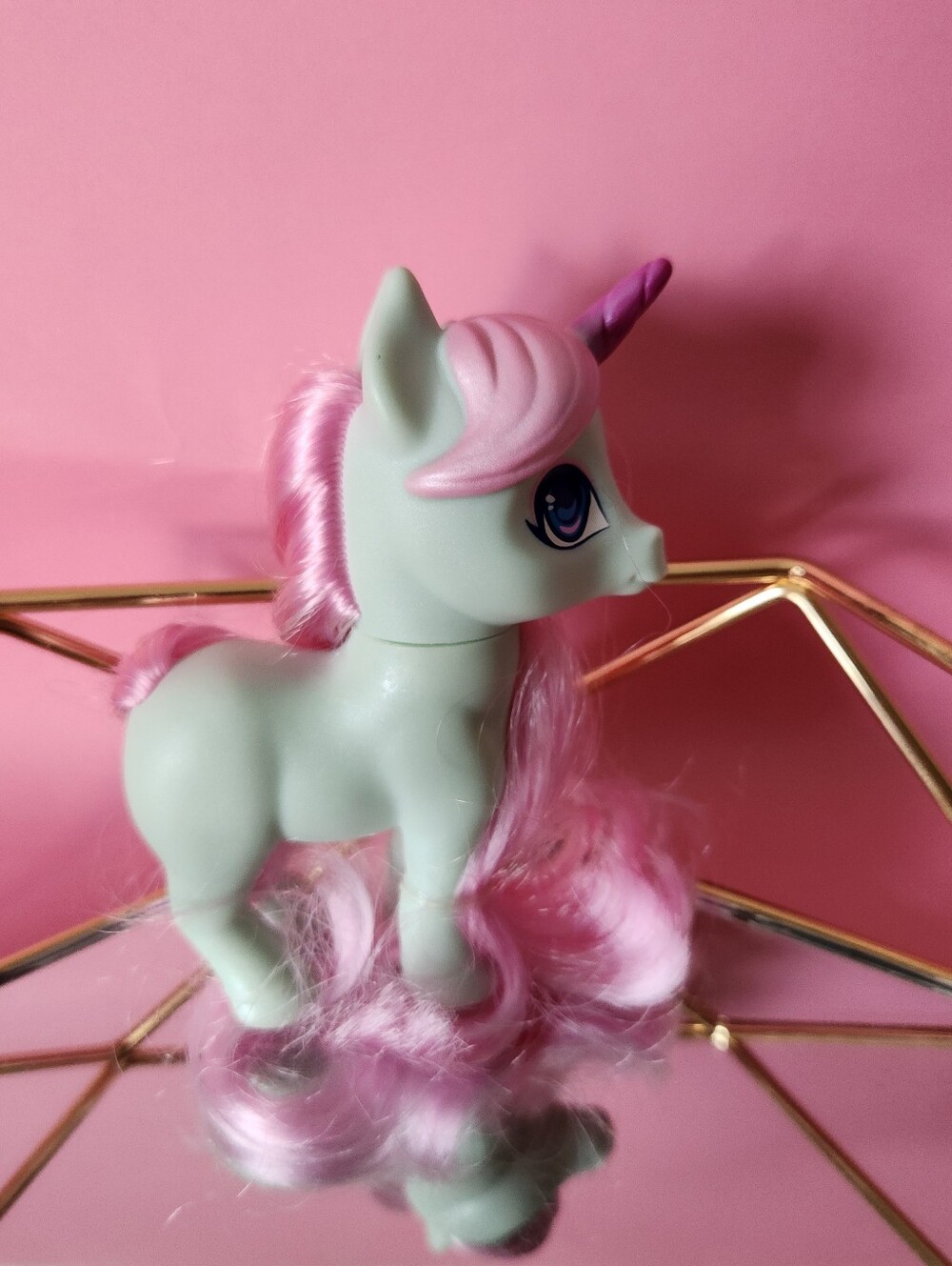 Mini Unicorn Grey Blue 4" Pink Silky Hair